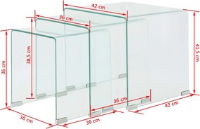 vidaXL Σετ Τραπεζάκια Ζιγκόν 3 τεμ. Διάφανα από Ψημένο Γυαλί
