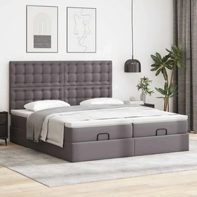 VidaXL Οθωμανικό κρεβάτι με στρώματα & LEDs Γκρι Faux Leather