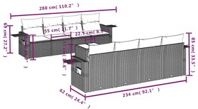 vidaXL Σαλόνι Κήπου Σετ 9 Τεμαχίων Γκρι Συνθετικό Ρατάν με Μαξιλάρια