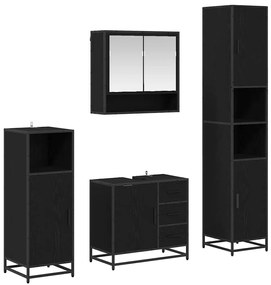 vidaXL Σετ Επίπλων Μπάνιου με ράφι 4 pcs Μαύρη Οξυά Επεξεργασμένο ξύλο