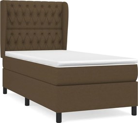 vidaXL Κρεβάτι Boxspring με Στρώμα Σκούρο Καφέ 90x200 εκ. Υφασμάτινο