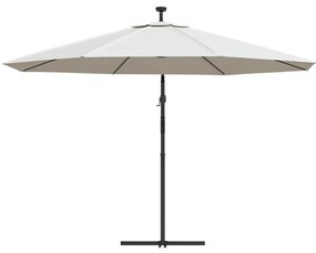 vidaXL Ομπρέλα Κήπου Κρεμ. Χρώμα Άμμου 350 εκ. Μεταλλικό Ιστό και LED