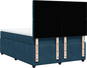 vidaXL Κρεβάτι Boxspring με Στρώμα Σκούρο Μπλε 140x190 εκ. Βελούδινο