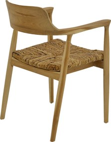Πολυθρόνα Denverone pakoworld φυσικό teak ξύλο και ψάθα 57x54x79εκ