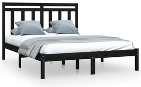 vidaXL Πλαίσιο Κρεβατιού Μαύρο 150 x 200 εκ. Μασίφ Ξύλο King Size