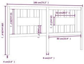 vidaXL Κεφαλάρι Κρεβατιού Γκρι 186 x 4 x 100 εκ. από Μασίφ Ξύλο Πεύκου