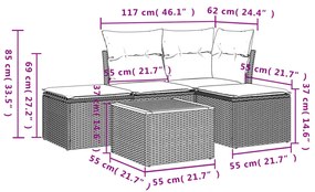 vidaXL Σετ Καναπέ Κήπου 5 Τεμαχίων Μαύρο Συνθετικό Ρατάν με Μαξιλάρια