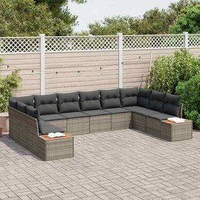 vidaXL Σετ Καναπέ Κήπου με μαξιλάρι 10 pcs Γκρι Πολυρατάν