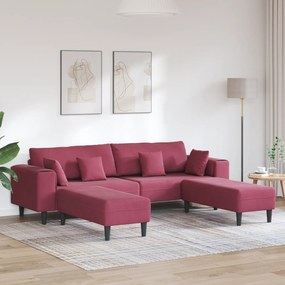 vidaXL Βελούδινος καναπές με μαξιλάρι 3 pcs Κόκκινο 208 εκ. Βελούδο