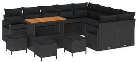 vidaXL Σετ Καναπέ Κήπου με μαξιλάρι 13 pcs Μαύρο Πολυ ράταν