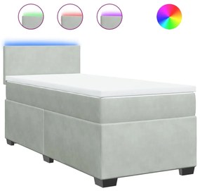 vidaXL Κρεβάτι Boxspring με Στρώμα Ανοιχτό Γκρι 90x200 εκ. Βελούδινο