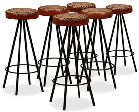 vidaXL Σετ Επίπλων Μπαρ 7 τεμ. Ξύλο Ακακίας/Γνήσιο Δέρμα/Καραβόπανο