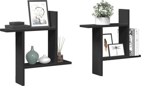 vidaXL Ραφιέρες Τοίχου 2 τεμ. Μαύρες 50x12x50 εκ. από Επεξ. Ξύλο
