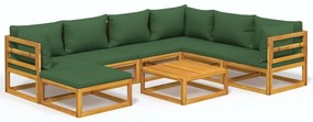vidaXL Σαλόνι Κήπου Σετ 8 Τεμαχίων από Μασίφ Ξύλο με Πράσινα Μαξιλάρια