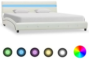 vidaXL Πλαίσιο Κρεβατιού με LED Λευκό 150 x 200εκ. από Συνθετικό Δέρμα