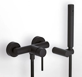 Eurorama Tonda Black Matt Μπαταρία Ντουζιέρας με Tηλέφωνο Anticalcare, Eπίτοιχο Στήριγμα Τηλεφώνου και PVC Σπιράλ 145150-400