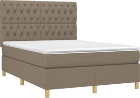 vidaXL Κρεβάτι Boxspring με Στρώμα &amp; LED Taupe 140x190 εκ. Υφασμάτινο