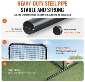 VEVOR I Screen Baseball for Batting Cage, 7x4 ft Baseball Softball Safety Screen, Body Protector Portable Batting Screen with Carry Bag &amp; Ground Stakes, Heavy Duty Pitching Net for Pitchers Protection