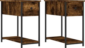 vidaXL Κομοδίνα 2 τεμ. Καπνιστή Δρυς 30 x 60 x 60 εκ. Επεξεργ. Ξύλο
