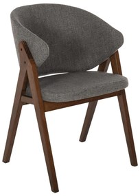 DINING CHAIR HANA  RUBBERWOOD IN WALNUT-FABRIC IN GREY 55x60x84Hcm.