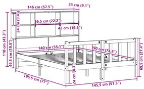 Κρεβάτι Βιβλιοθήκη Χωρίς Στρώμα 140x190 εκ Μασίφ Ξύλο Πεύκου - Λευκό