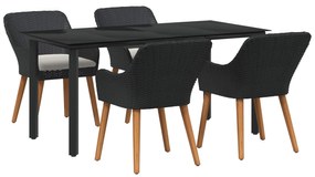 Σέτ φαγητού για κήπο με μαξιλάρι 5 pcs Μαύρο συνθετικό ρατάν