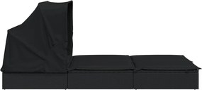 vidaXL Ξαπλώστρα 2 Ατόμων Πτυσ. Οροφή Μαύρη 213x118x97 εκ Συνθ. Ρατάν