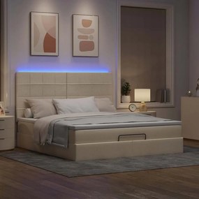 vidaXL Οθωμανικό κρεβάτι με στρώμα &amp; LEDs Cream 180x200cm ύφασμα