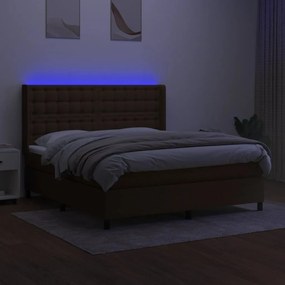 Κρεβάτι Boxspring με Στρώμα &amp; LED Σκ.Καφέ 180x200εκ. Υφασμάτινο - Καφέ