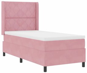 vidaXL Κρεβάτι Box Spring LED με Στρώμα Ροζ 100 x 200 cm Βελούδο