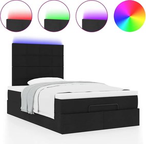 vidaXL Οθωμανικό κρεβάτι με στρώμα &amp; LEDs Μαύρο 120x200 cm Ύφασμα