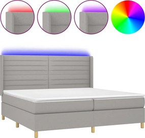 vidaXL Κρεβάτι Boxspring με Στρώμα &amp; LED Αν.Γκρι 200x200εκ. Υφασμάτινο
