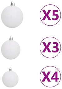 vidaXL Χριστουγεν. Μπάλες Σετ 60 τεμ με Κορυφή &amp; 150 LED Λευκό/Γκρι