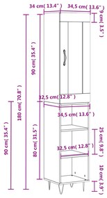 Ντουλάπι Γυαλ. Λευκό 34,5 x 34 x 180 εκ. από Επεξεργασμένο Ξύλο - Λευκό