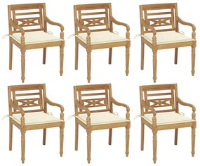 Καρέκλες Batavia 6 τεμ. από Μασίφ Ξύλο Teak με Μαξιλάρια