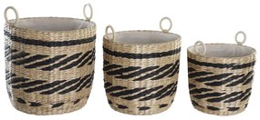 Σετ Καλαθιών DKD Home Decor Μαύρο Φυσικό Φυσική ίνα (3 Τεμάχια) (3 Μονάδες)