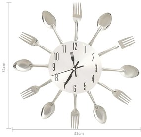 325162  WALL CLOCK WITH SPOON AND FORK DESIGN SILVER 31 CM ALUMINIUM 325162