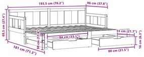 Καναπές Κρεβάτι Συρόμενος Χωρίς Στρώμα 90x190 εκ. &amp; Συρτάρια - Λευκό