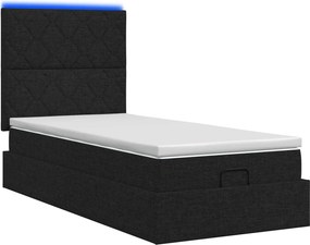 vidaXL Κρεβάτι Ottoman με Στρώμα και LED Μαύρο 100 x 200 cm Ύφασμα