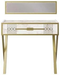 Κονσόλα Με Καθρέπτη Frida 788DEC4054 90x32x80/90x22cm Marble Effect White-Gold Particle Board, Metal
