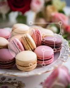 Σετ των 2 Intra Συλλεκτικό Ξύλινο Παζλ Plywood  4mm - Πιάτο με πολύχρωμα αμυγδαλωτά και τριαντάφυλλα Σε Ξύλινο Κουτί - Διαστάσεις: 10x10 cm – 25 κομμάτια