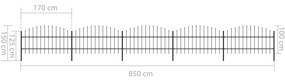 vidaXL Κάγκελα Περίφραξης με Λόγχες Μαύρα (0,75-1) x 8,5 μ. Ατσάλινα