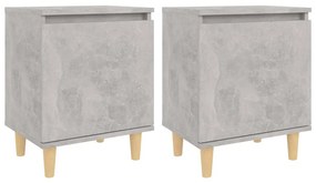 vidaXL Κομοδίνα 2 τεμ. Γκρι Σκυροδέμ. 40x30x50 εκ. Μασίφ Ξύλινα Πόδια
