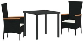 vidaXL Σέτ φαγητού για κήπο με μαξιλάρι 3 pcs Μαύρο Πολυ ράταν
