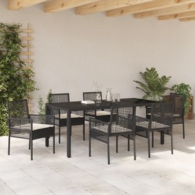 vidaXL Σετ εξωτερικής τραπεζαρίας 7 τεμαχίων με μαξιλάρια σε μαύρο πολυρατάν