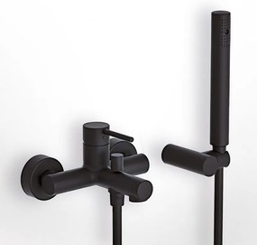 Eurorama Tonda Black Matt Μπαταρία Λουτρού Με Tηλέφωνο Anticalcare, Eπίτοιχο Στήριγμα Tηλεφώνου &amp; PVC Σπιράλ 145210-400