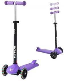 VEVOR Kick Scooter for Kids Ages 3+, 3-Wheel Toddler Scooter with Light-Up Wheels, Adjustable Height Handlebar, Wide Anti-Slip Deck, Lightweight Aluminum Frame for Boys &amp; Girls up to 74.8 kg, Purple