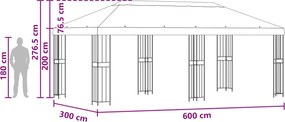 vidaXL Κιόσκι με Πλαϊνές Τοίχους 6 x 3 m Πράσινο