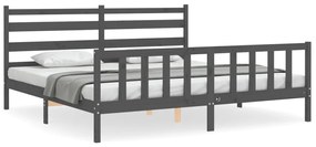 vidaXL Πλαίσιο Κρεβατιού με Κεφαλάρι Γκρι 200x200 εκ. Μασίφ Ξύλο