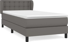 vidaXL Κρεβάτι Boxspring με Στρώμα Γκρι 90x190 εκ. από Συνθετικό Δέρμα